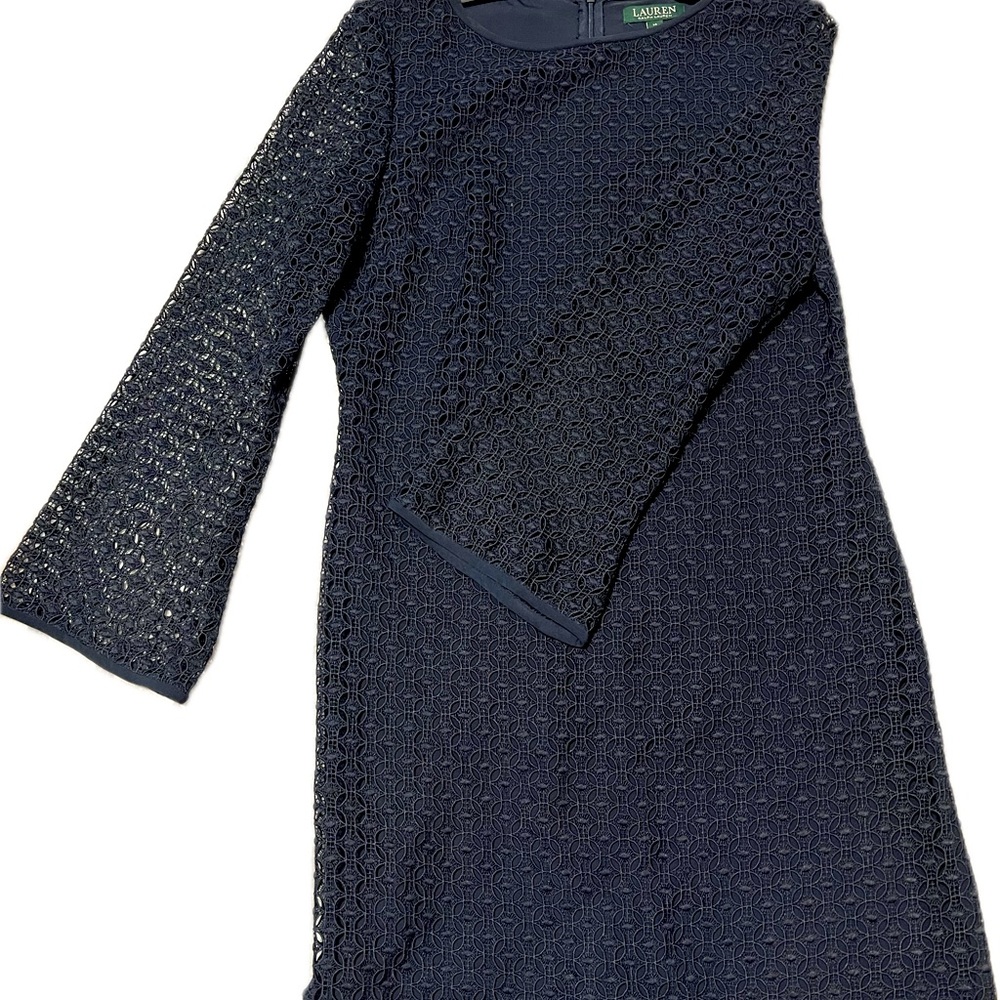 Ralph Lauren navy blue long sleeved dress.  Textured material.